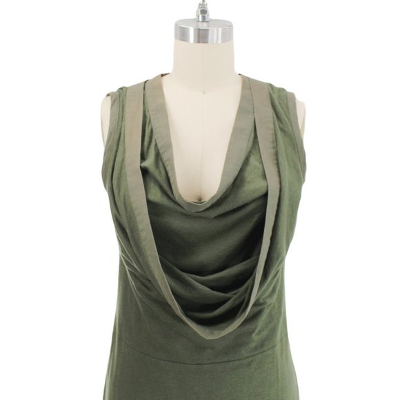Gary Graham Green Knit Dress SZ 6 Wool Cotton Sleeveless Cowl Neck Layered Shift - Picture 4 of 12